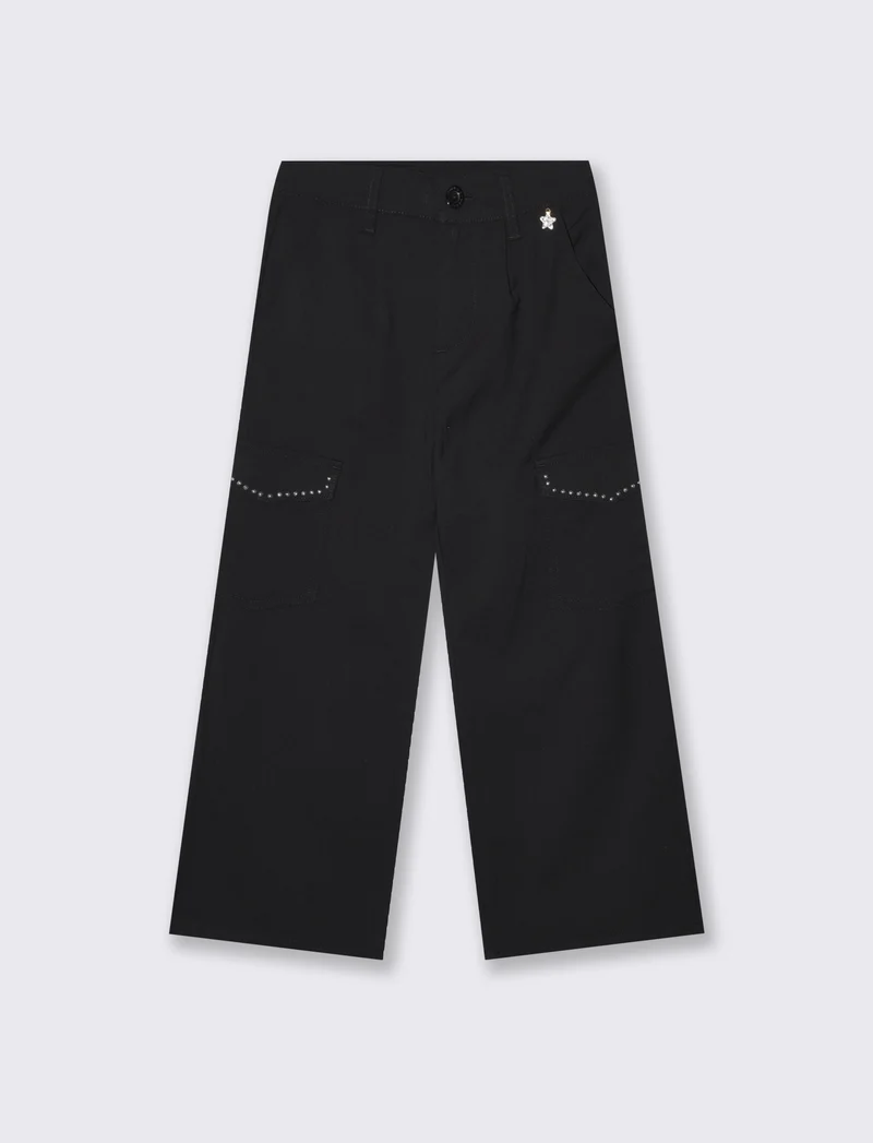 Pantalone da bambina con tasconi e borchie - Nero