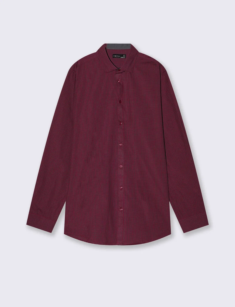 Camicia Regular Fit Easy Iron in Cotone - Viola prugna