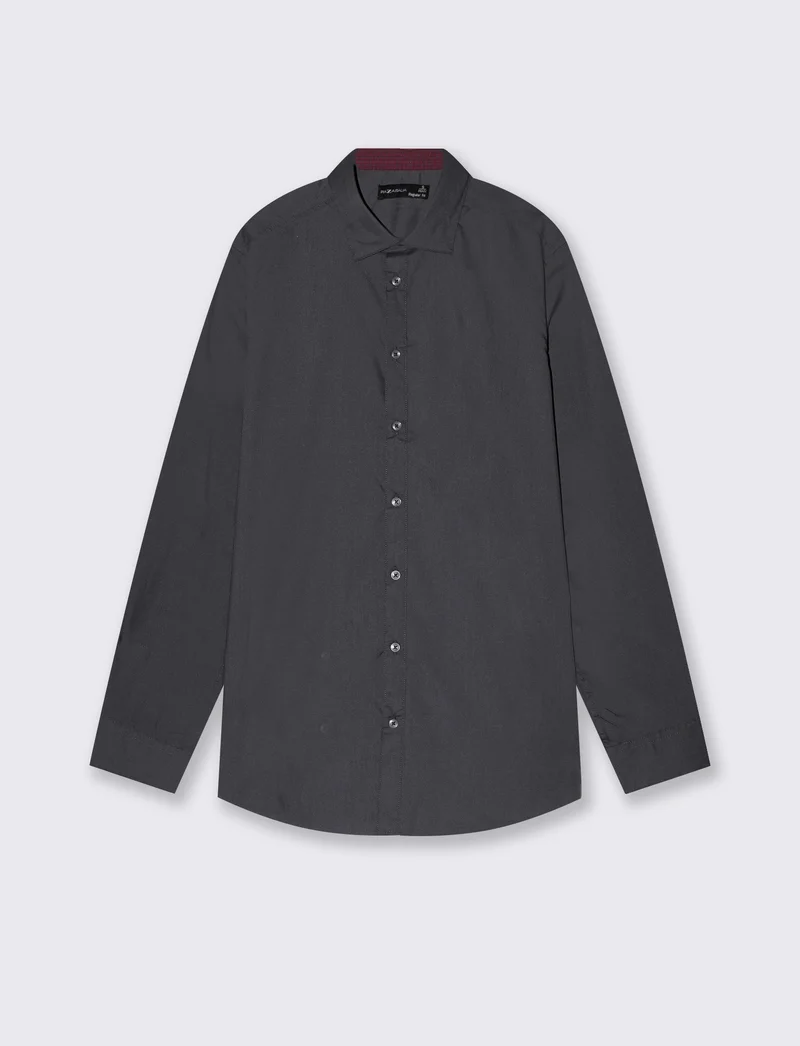 Camicia Regular Fit Easy Iron in Cotone - Grigio piombo
