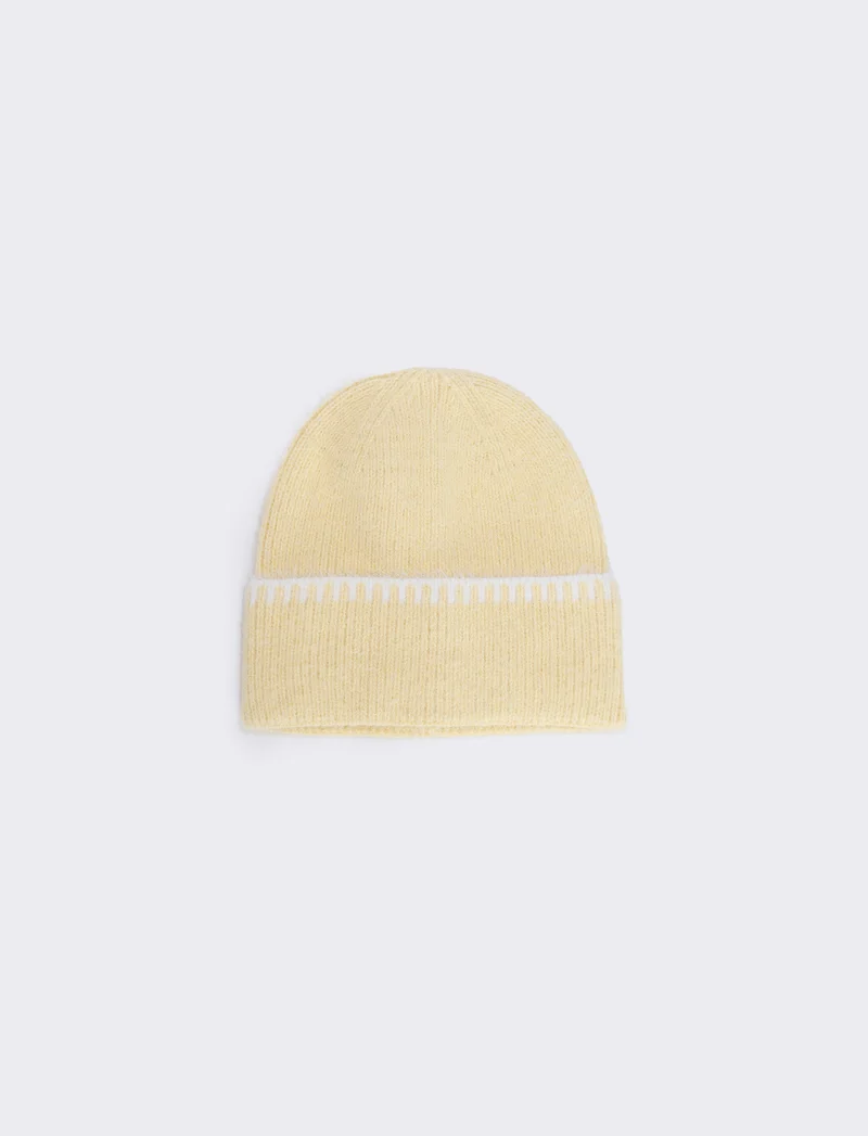 Cappello con risvolto ricamato - Giallo