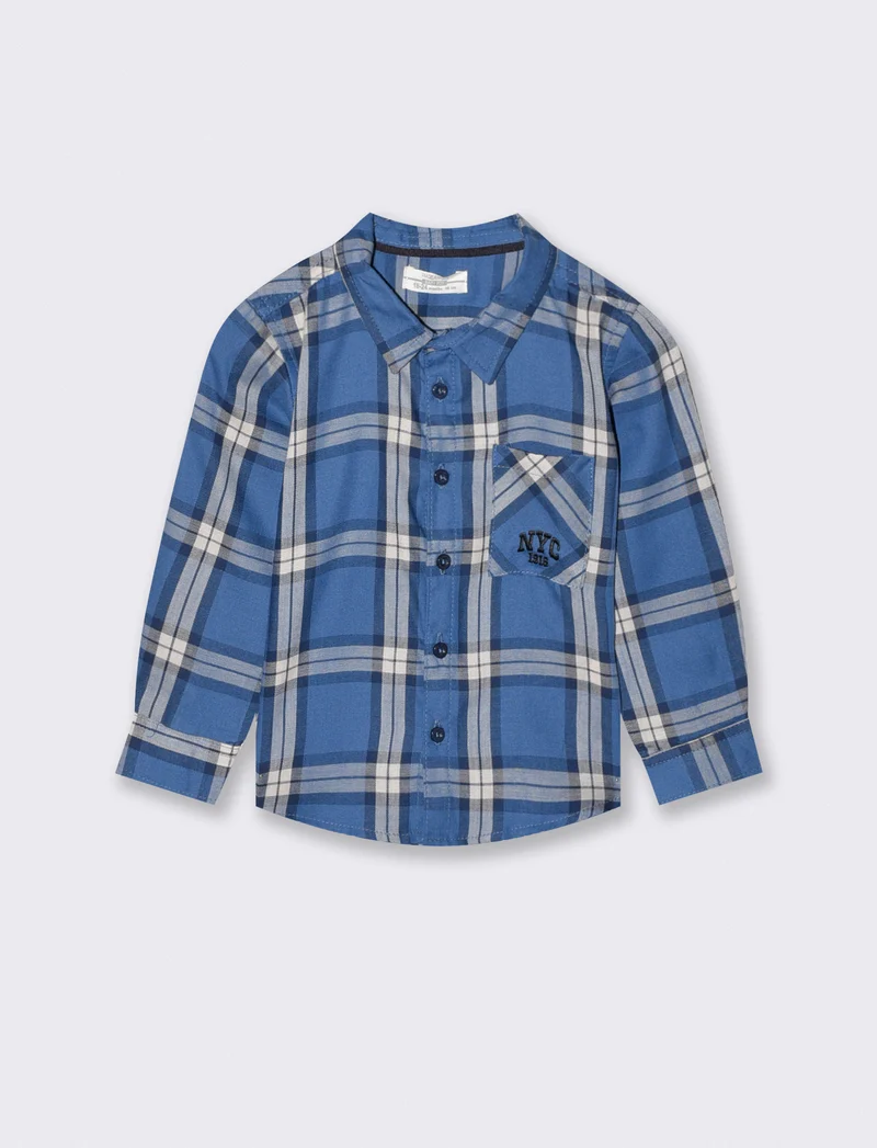 Camicia a quadri con ricamo elegante - Blu indaco