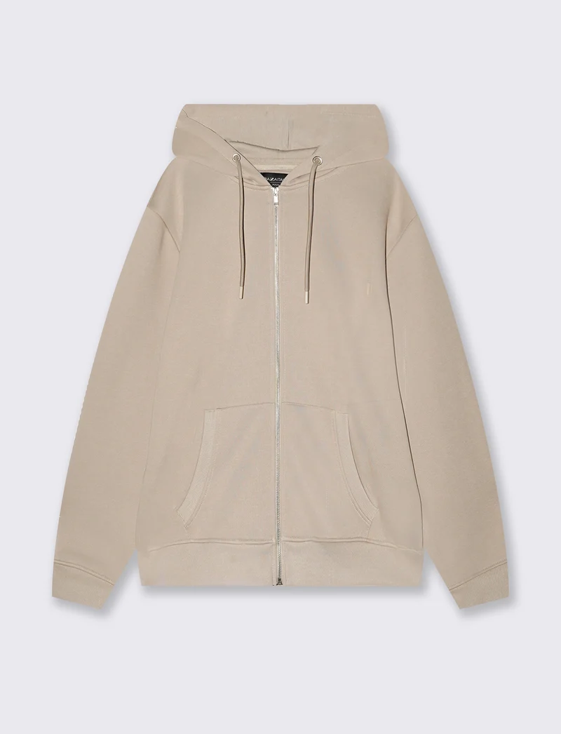 Felpa cappuccio con cerniera basic - Beige