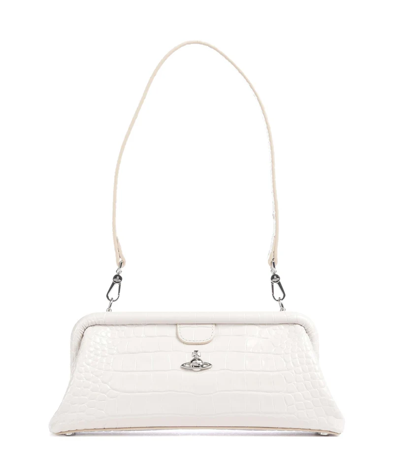 Vivienne Westwood Jane Frame Embossed Croc Borsa a spalla pearl white