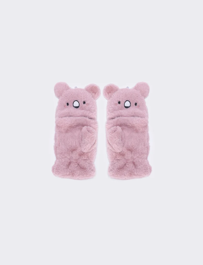 Guanti bambina animalier in finta pelliccia - Rosa