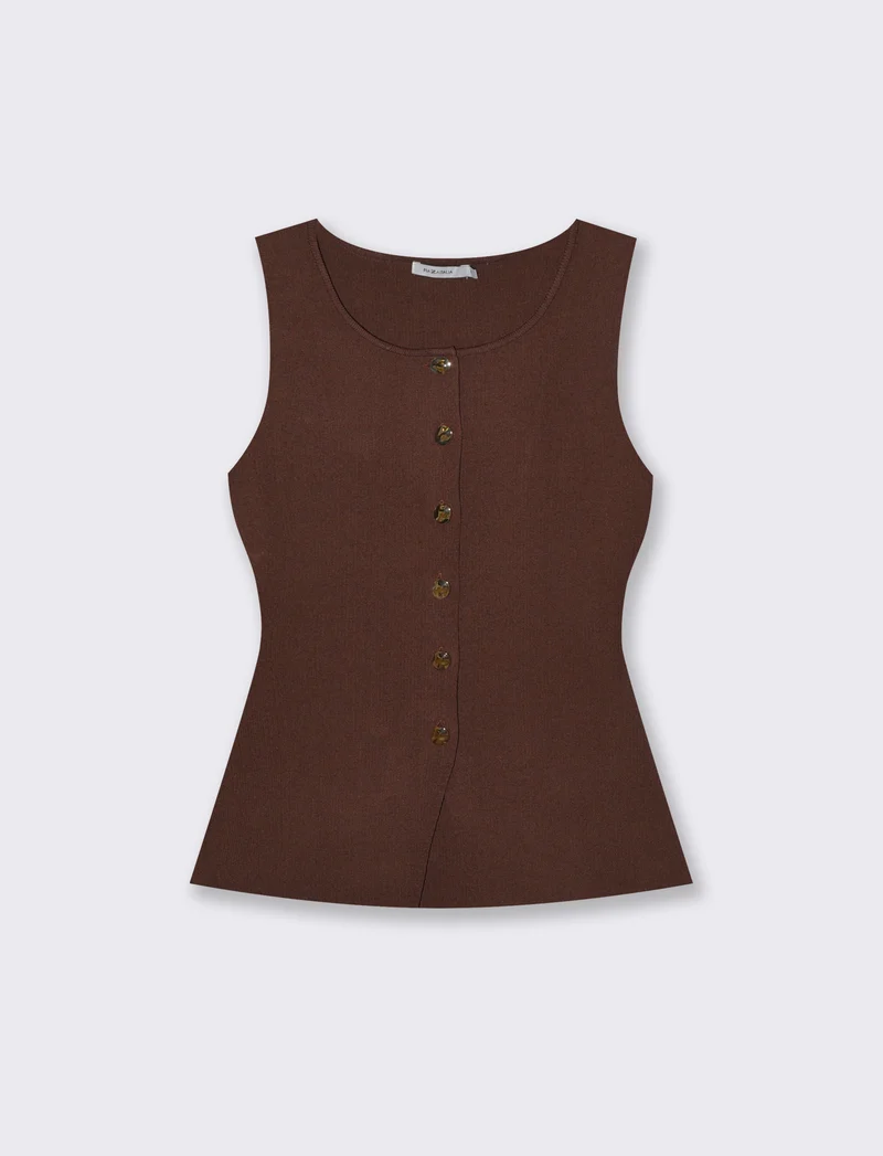 Gilet in maglia con bottoni - Marrone cioccolato