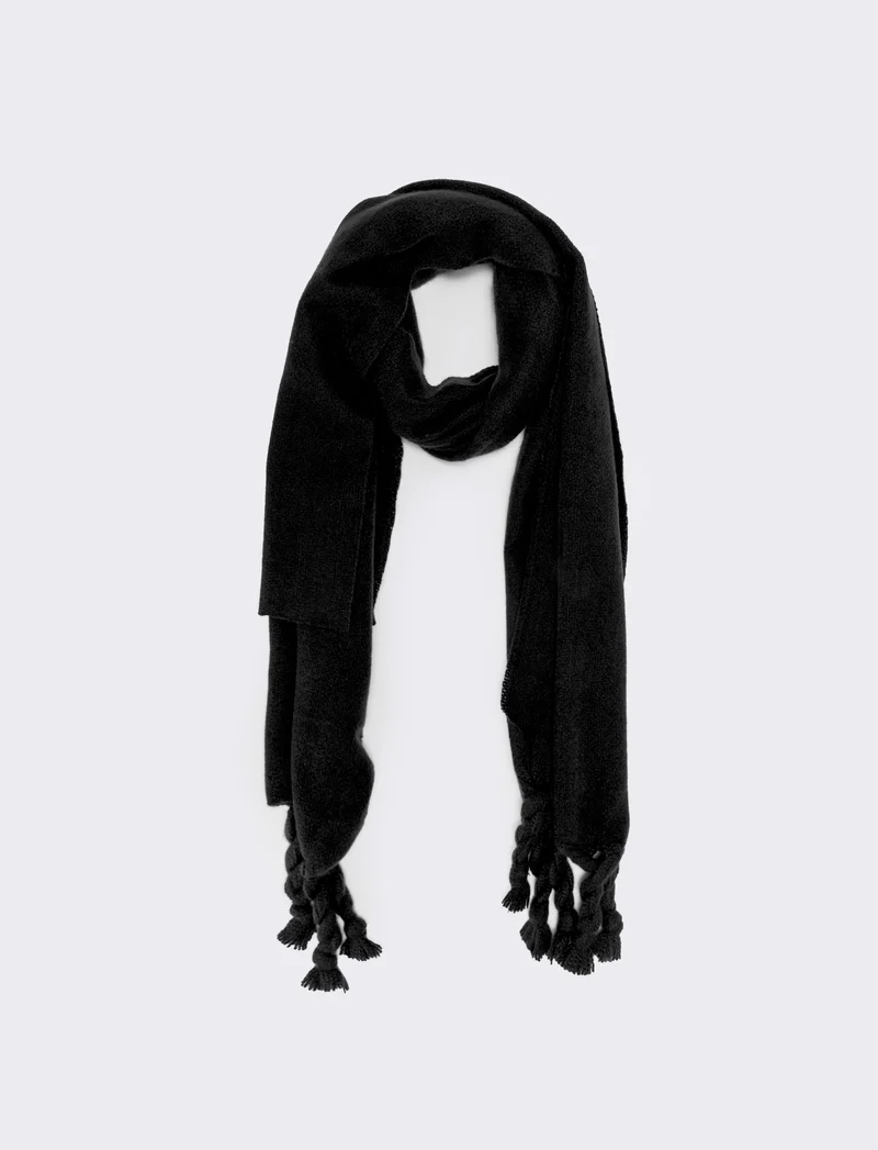Sciarpone con frangia e treccia - Nero