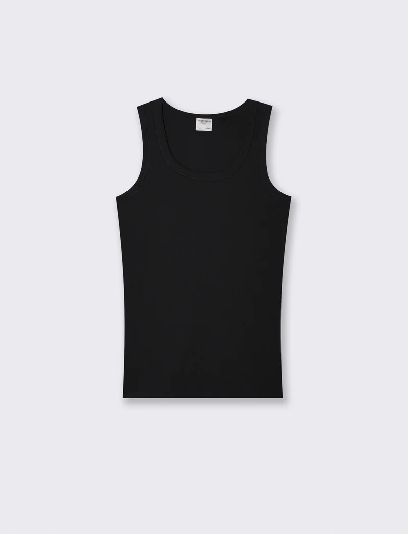 Canotta slim fit in cotone a coste - Nero