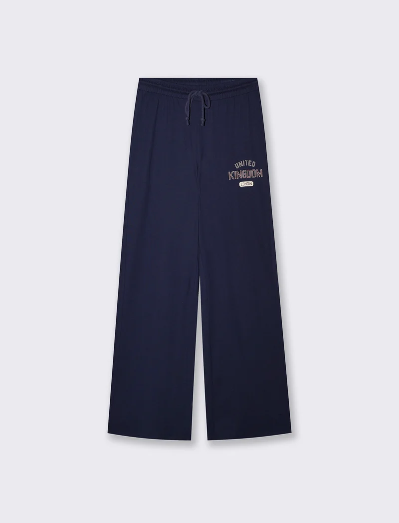 Pantaloni tuta dritti con coulisse e stampa - Blu