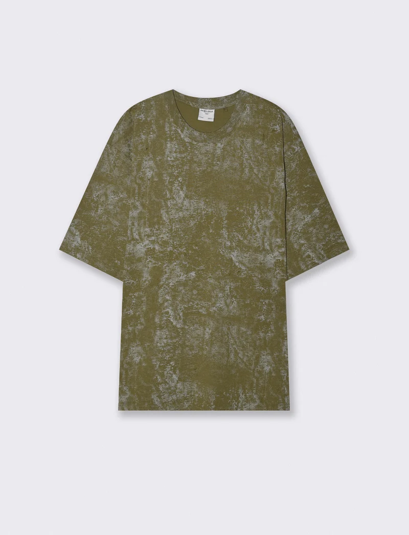 T-shirt cotone con stampa astratta all over - Verde oliva