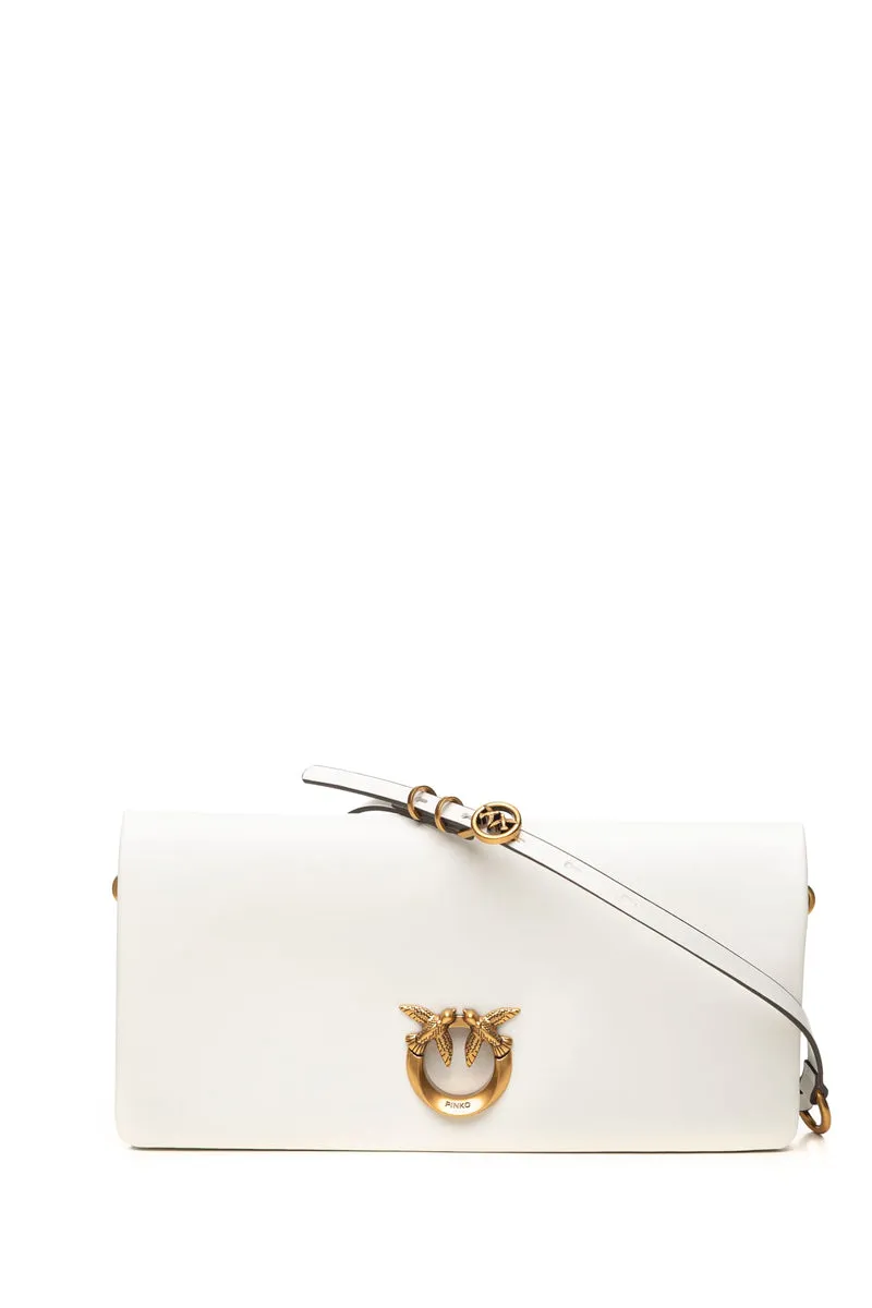 Borsa Pochette Pinko Click Soft Horizontal Classic Gold Da Donna Bianca In Pelle