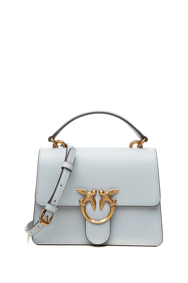 Borsa Pinko Love One Top Handle Mini Gold Da Donna Cekleste Polvere In Pelle