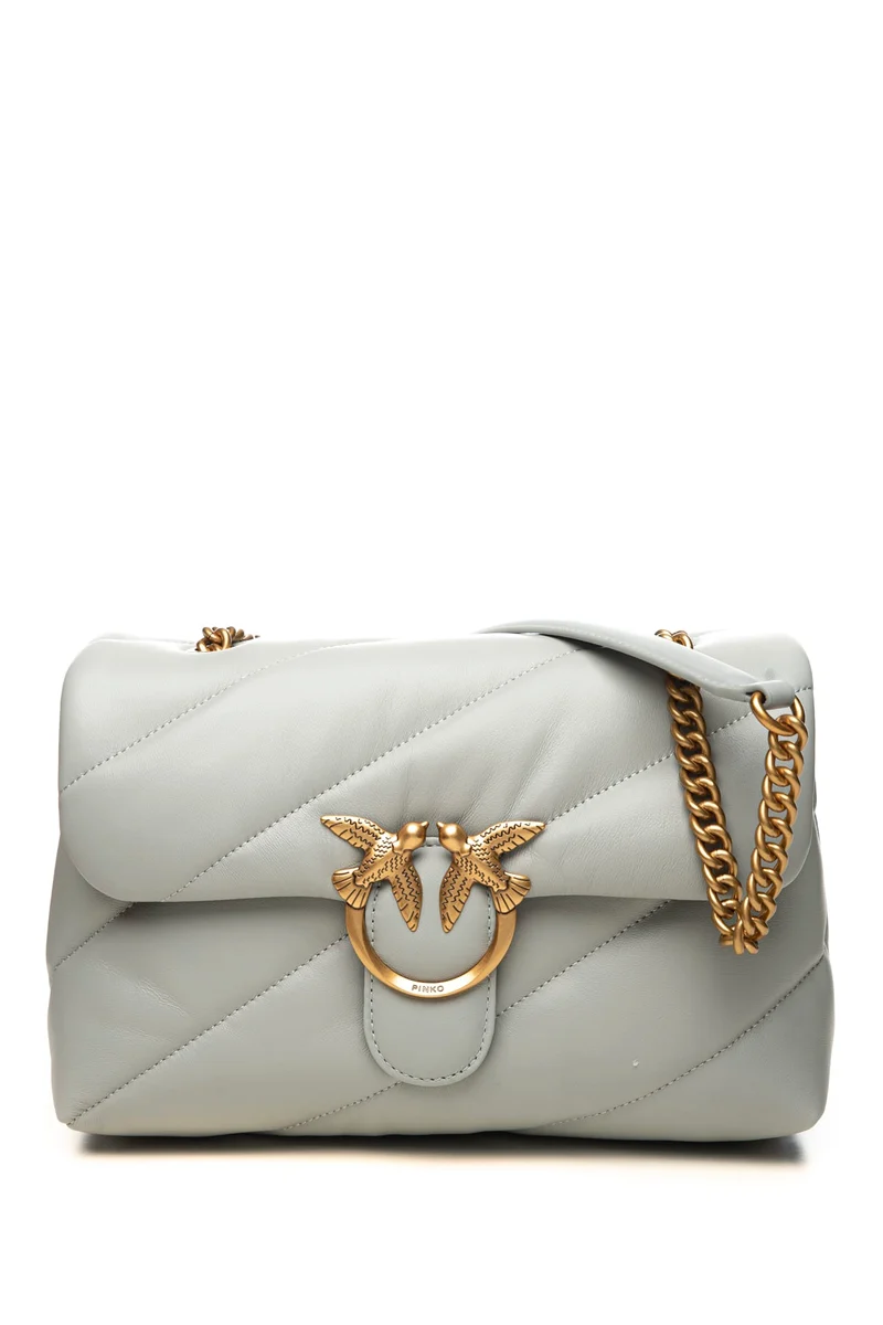 Borsa Pinko Love Puff Classic Sheep Gold Da Donna Grigio Perla In Pelle