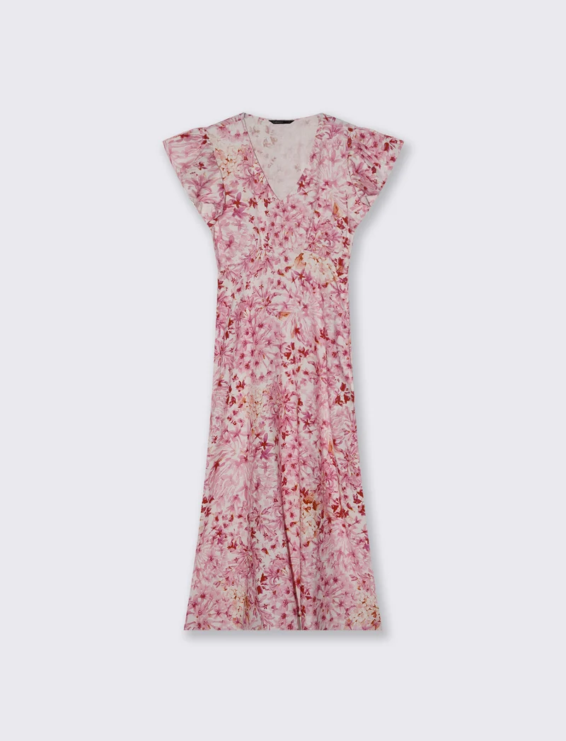 Vestito lungo con scollo a V e volant - var 1