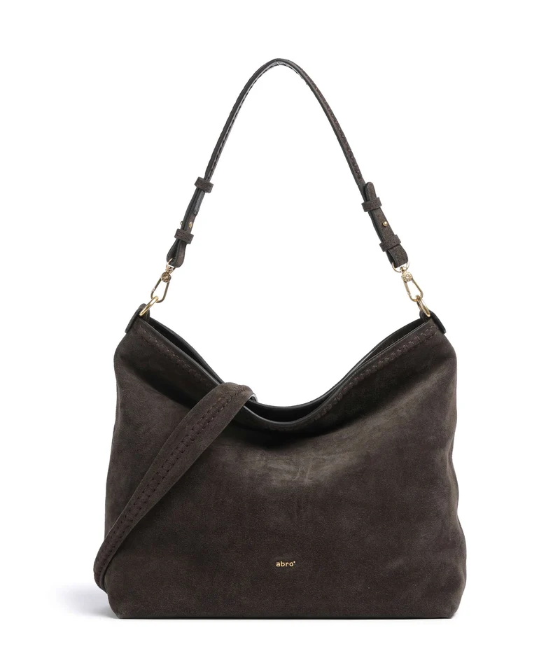 Abro Suede Signature Borsa hobo dark brown
