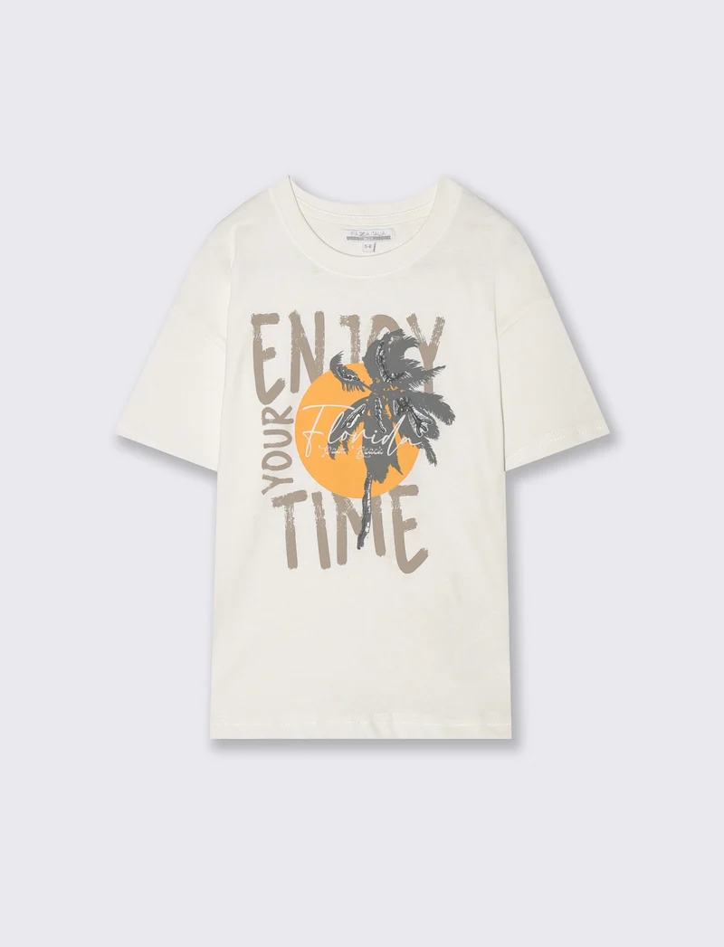 T-shirt Enjoy Your Time Over Fit - Sabbia