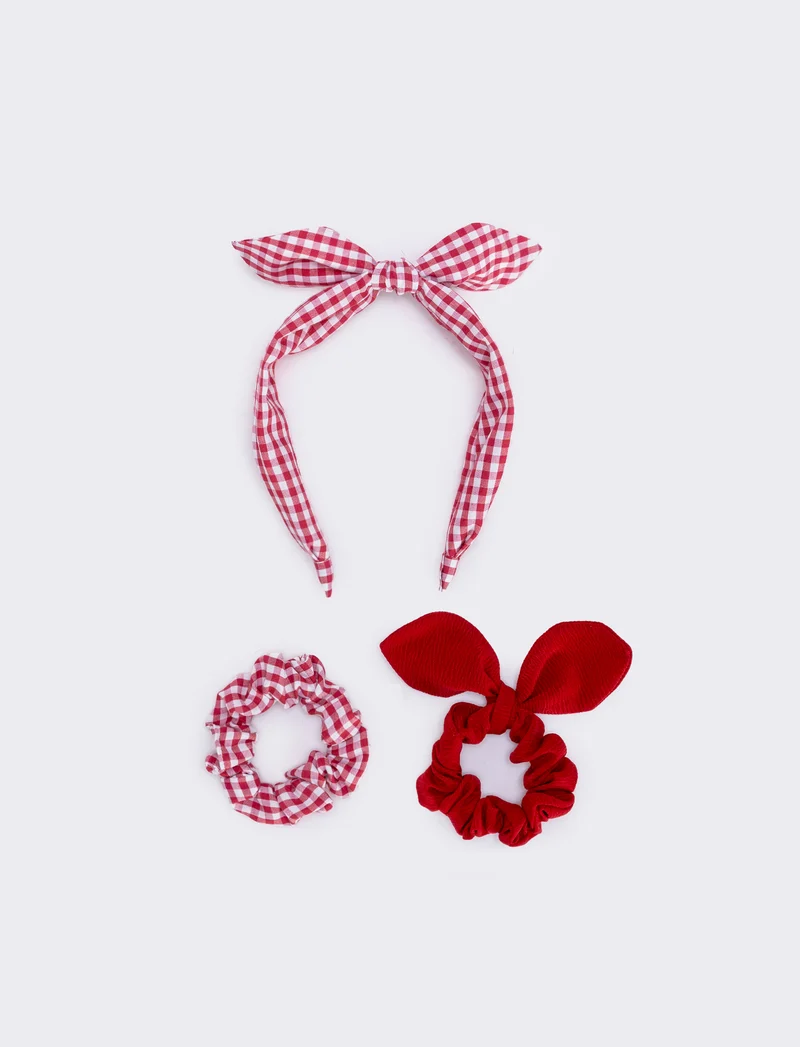 Set cerchietto e elastici vichy - Rosso