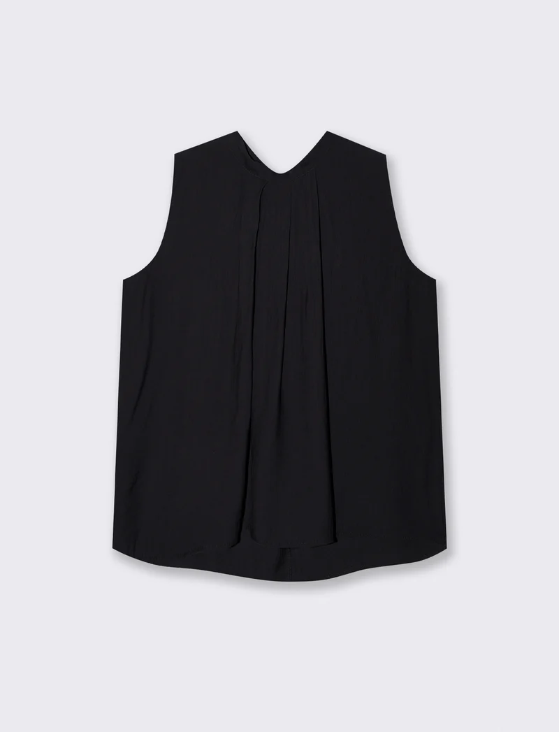 Blusa smanicata con pieghe centrali - Nero