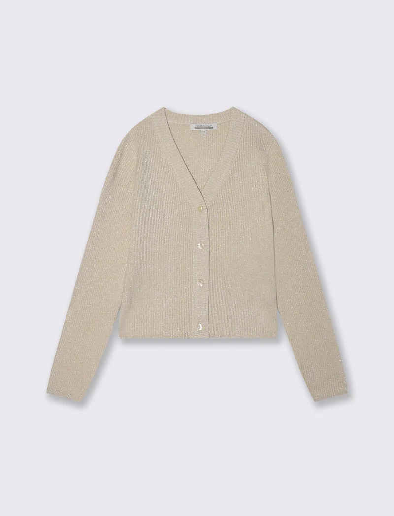 Cardigan metallizzato da bambina scollo V - Beige