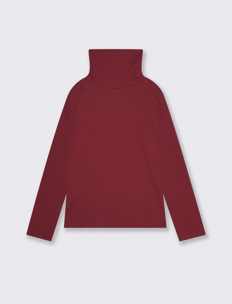 Maglia collo alto per bambina in costina - Bordeaux