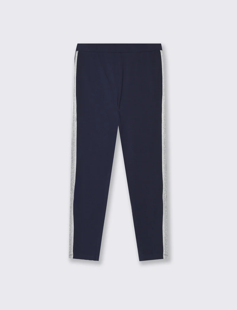 Leggings in cotone con banda lurex laterale - Blu