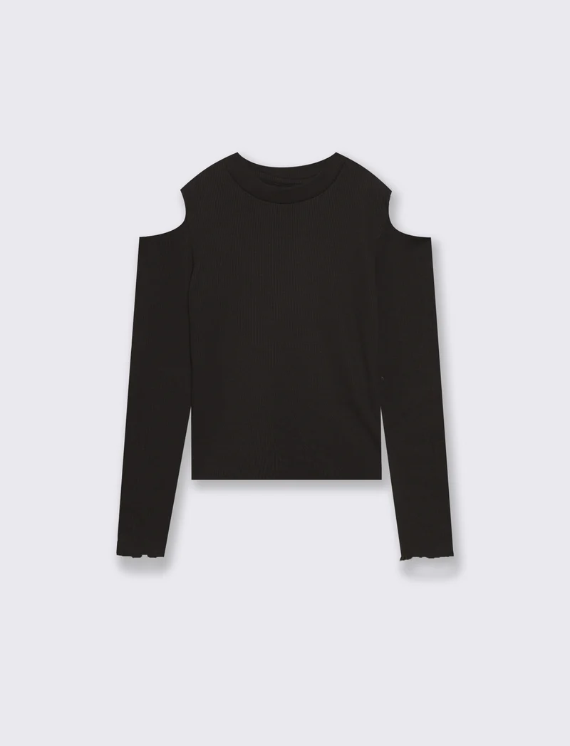 T-shirt manica lunga costina bambina - Nero