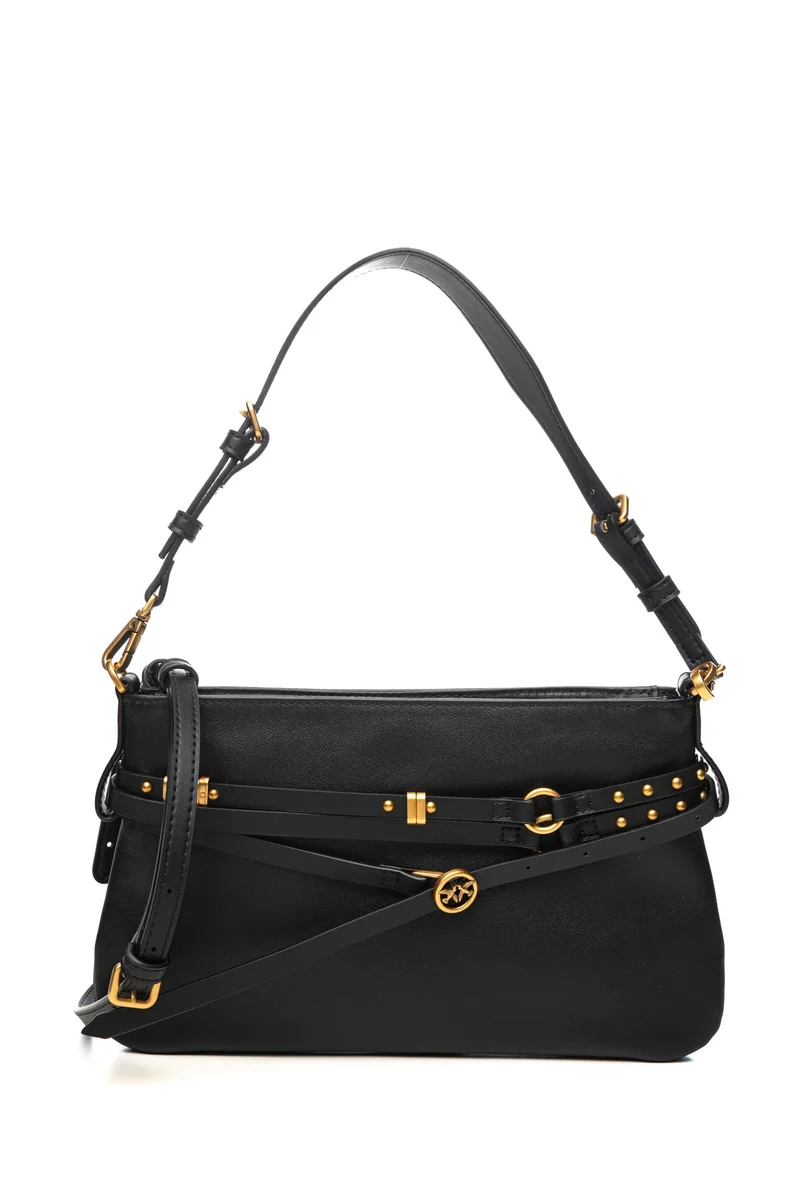 Borsa Pinko Belt Bag Mini Gold Da Donna Nera In Pelle