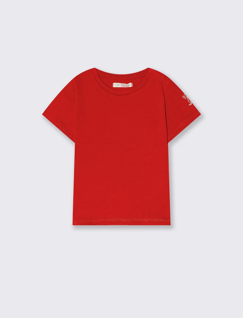 T-shirt mezza manica in cotone tinta unita - Rosso