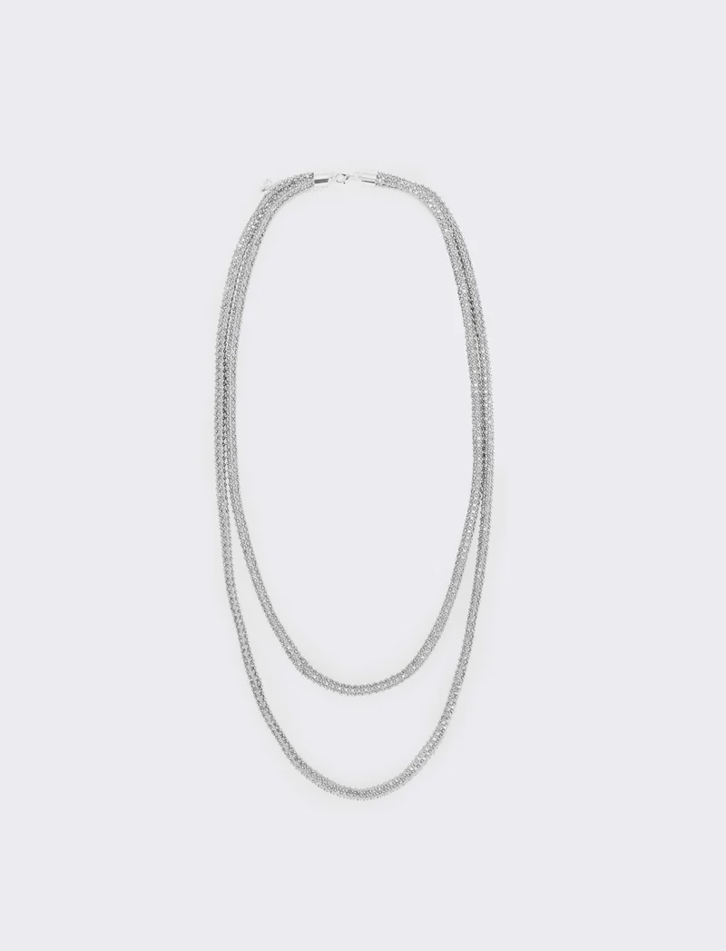 Collana tubolare con perle e strass - Argento