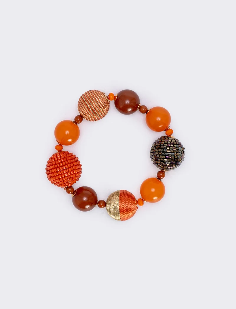 Bracciale elastico con sfere di conteria - Arancio