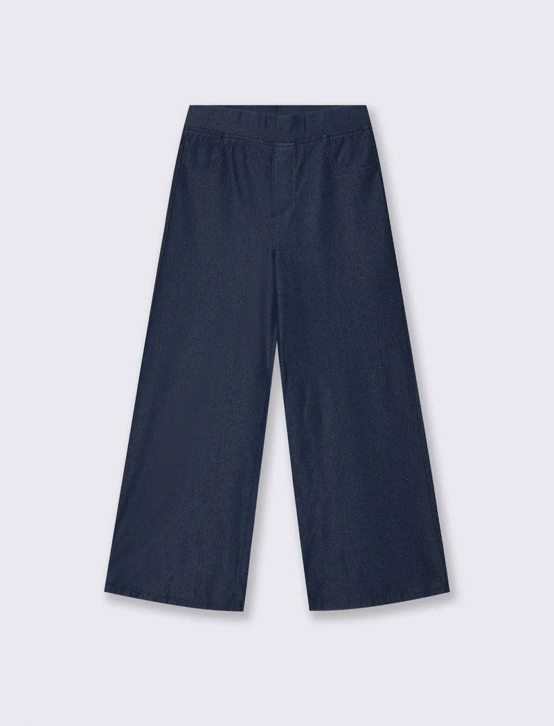 Jogger wide leg in finto denim elasticizzato - DENIM SCURO