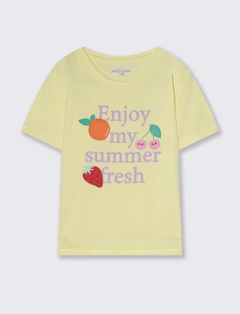 T-shirt bambina con stampa e spacchetti - Giallo