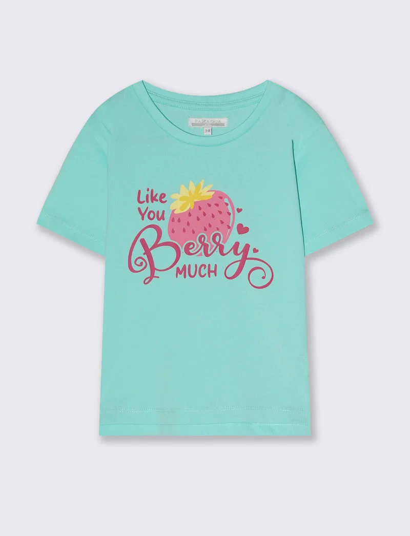 T-shirt bambina con stampa e spacchetti - Verde acqua