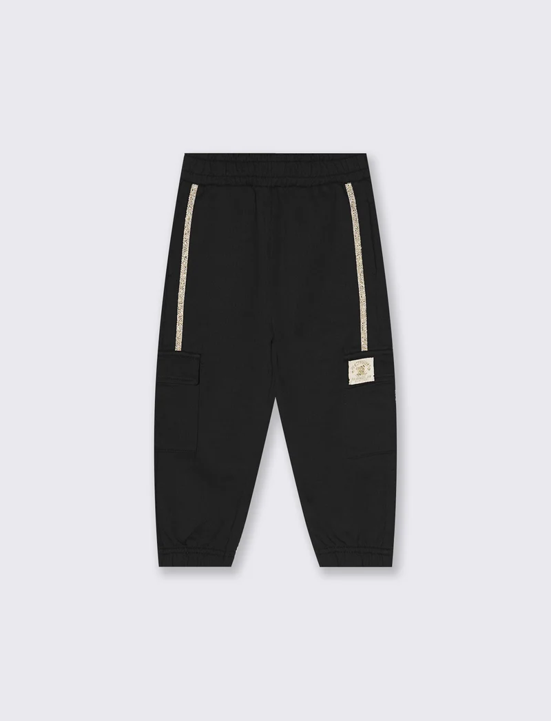 Pantaloni in cotone con tasconi e laccio - Nero