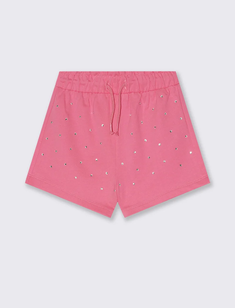 Short in french terry con strass e elastico - Rosa big bubble