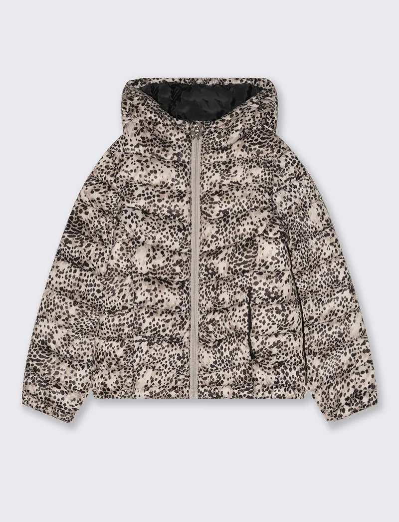 Giubbino imbottito con cappuccio e tasche - Leopardato