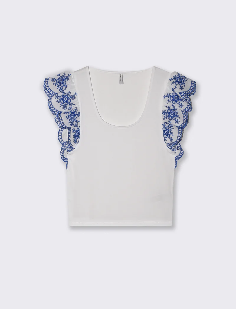 T-shirt con maniche in pizzo sangallo - var 1