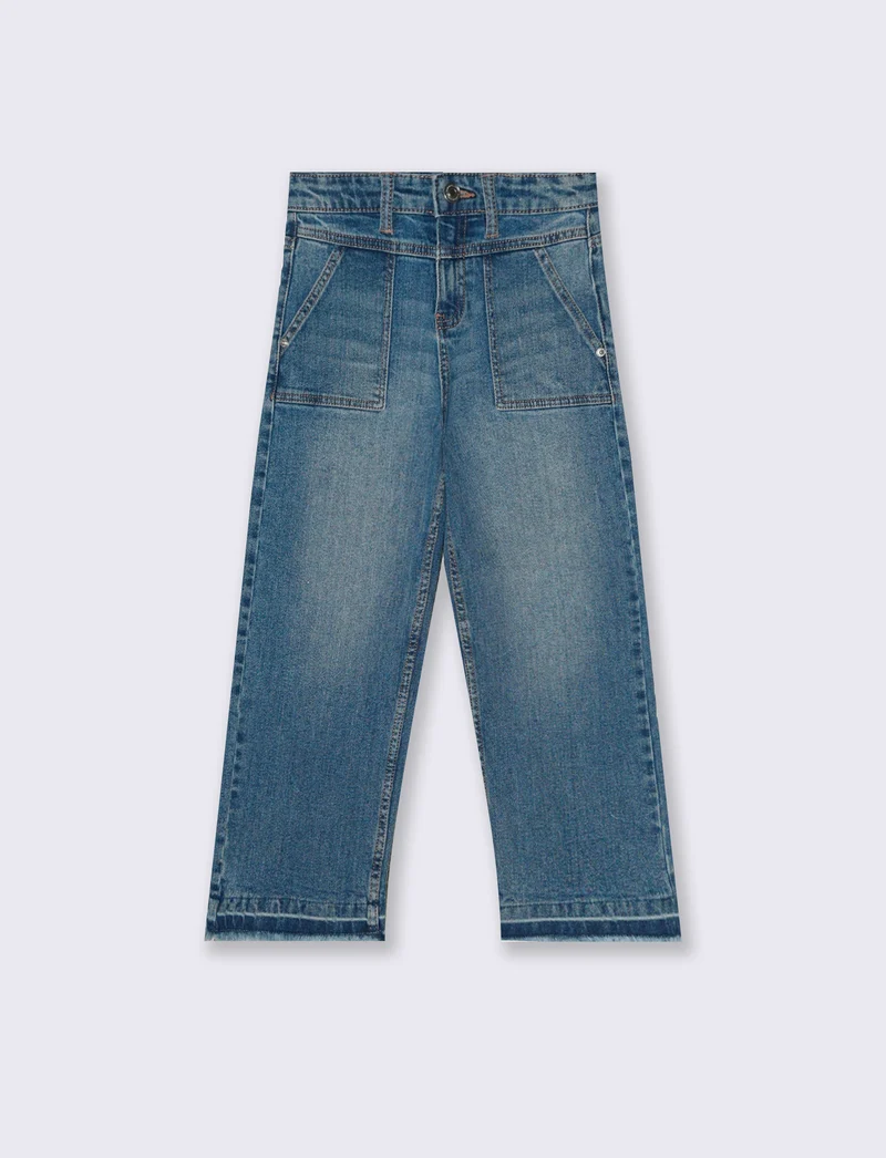 Denim culotte a gamba larga sfrangiato - Denim