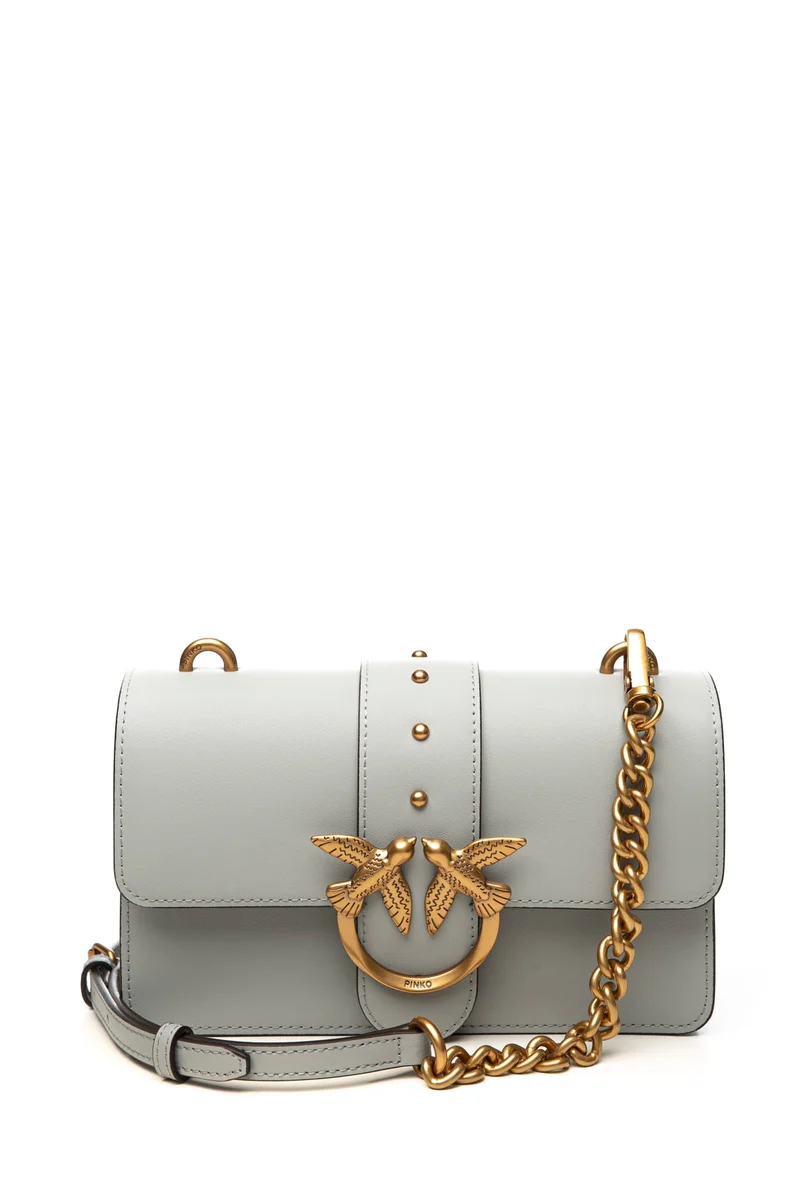 Borsa Pinko Love One Mini Gold Da Donna Grigio Perla In Pelle