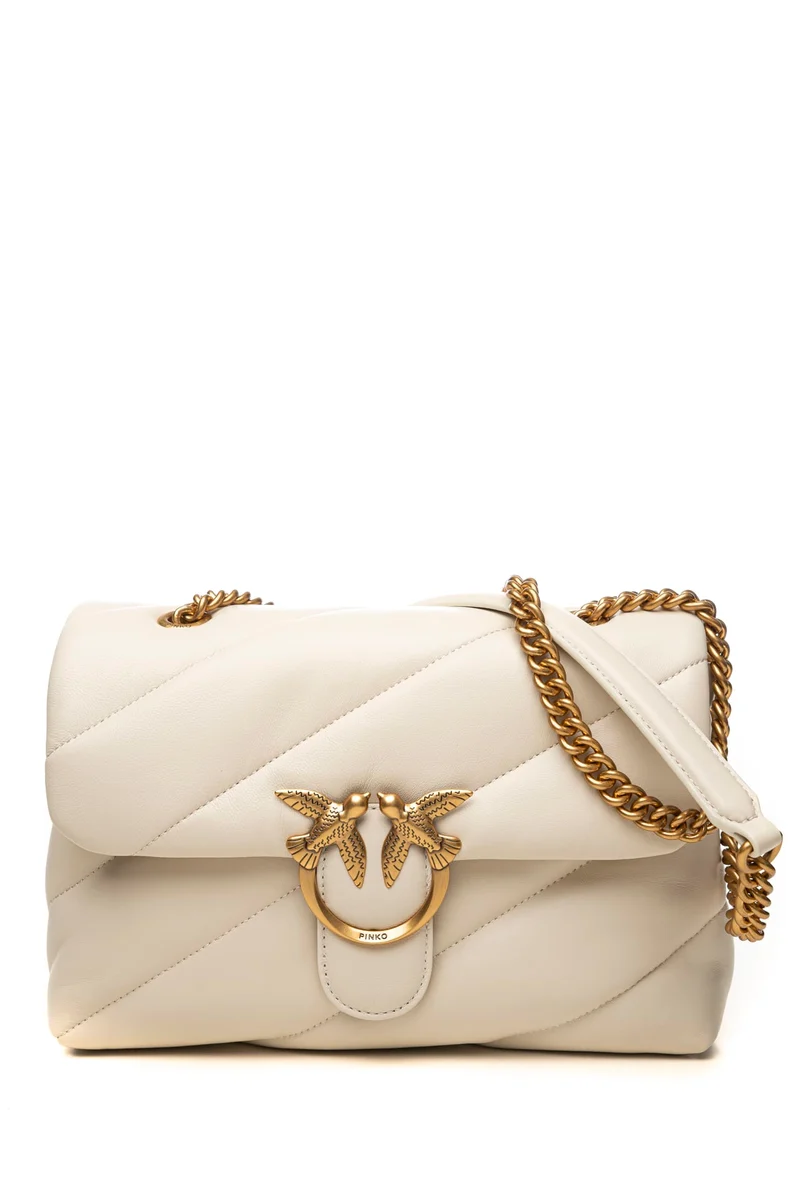 Borsa Pinko Love Puff Classic Sheep Gold Da Donna Panna In Pelle