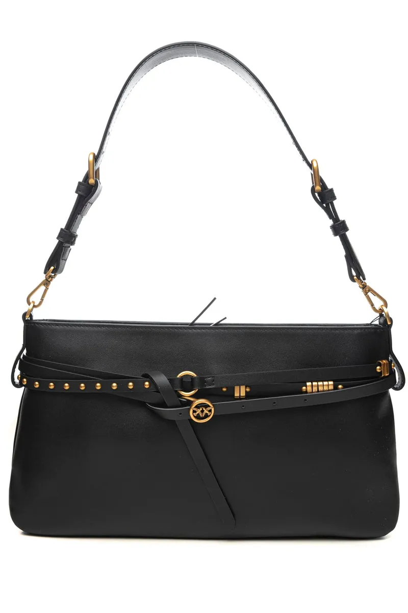Borsa Pinko Belt Bag Classic Gold Da Donna Nera In Pelle