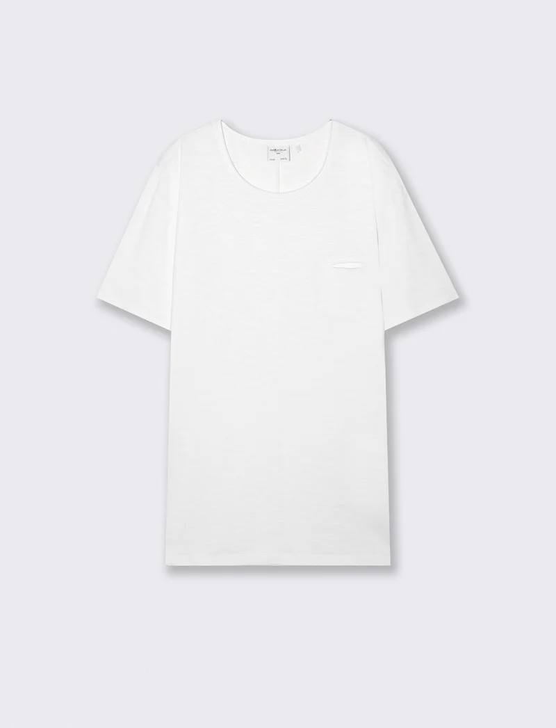 T-shirt cotone slub loose fit con tasca - Bianco