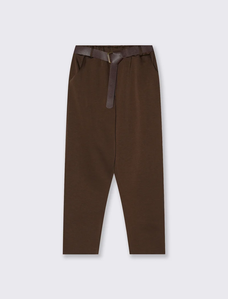 Pantalone in maglia con cintura elegante - Moro