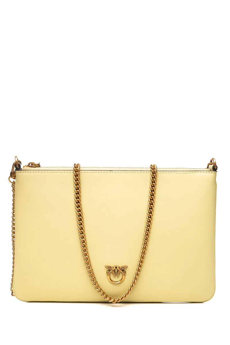 Borsa Pinko Classic Flat Love Bag Simply Gold Da Donna Giallo Vaniglia In Pelle