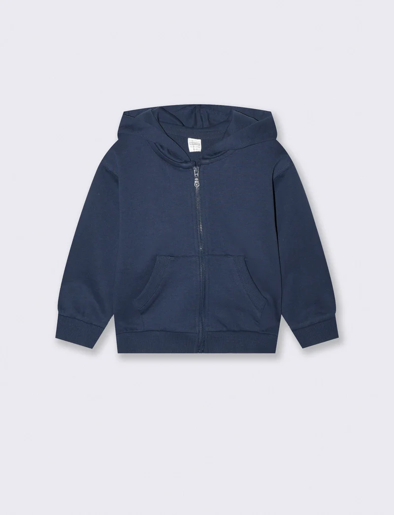 Felpa con zip, cappuccio e tascone - Blu