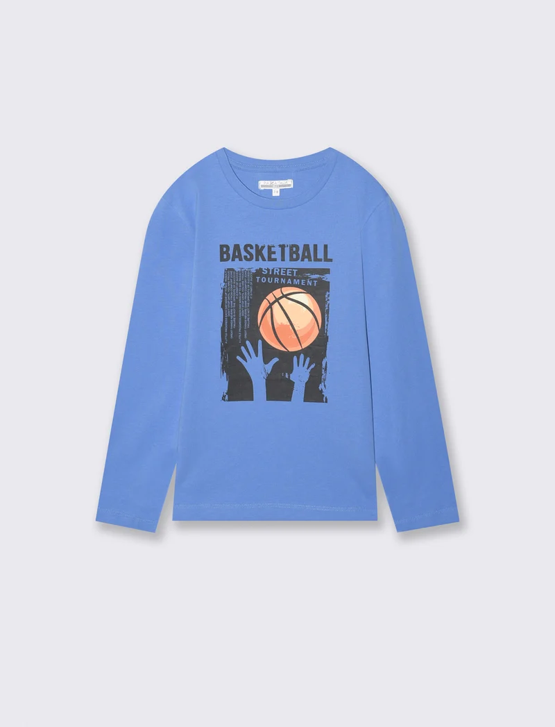 T-shirt maniche lunghe in cotone street - Blu oceano