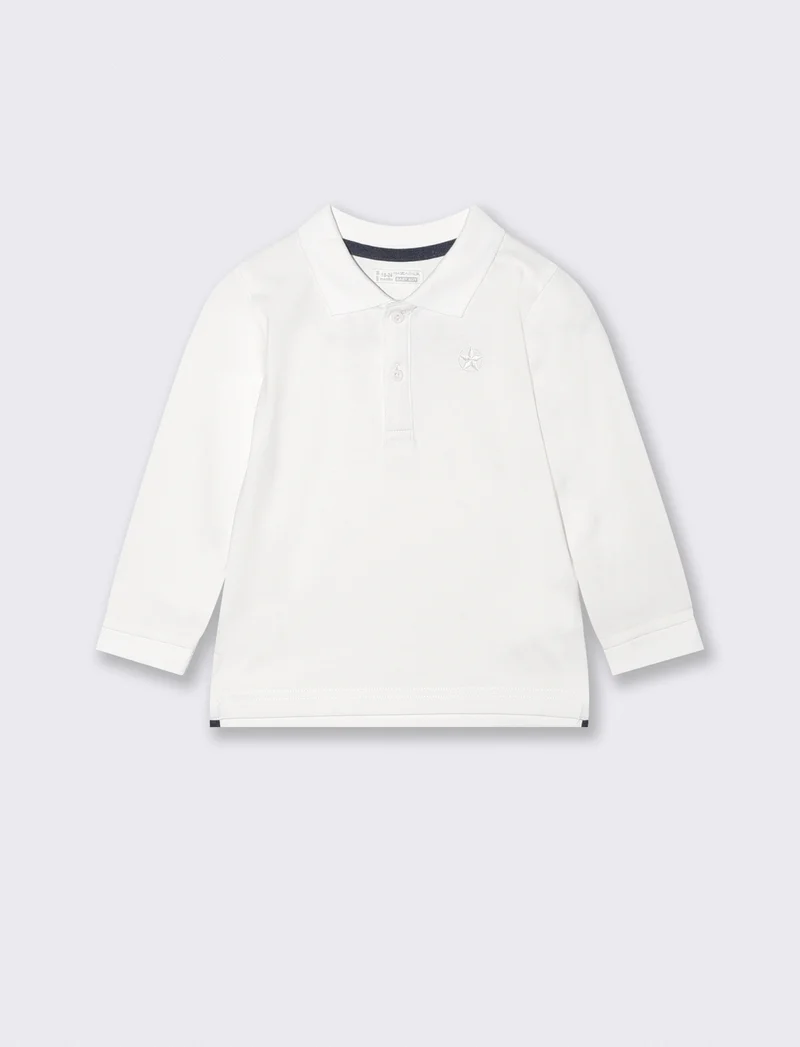 Polo in cotone con ricamo e inserti - Bianco latte