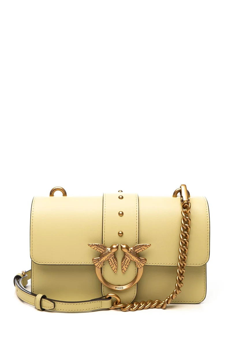 Borsa Pinko Love One Mini Gold Da Donna Giallo Vaniglia In Pelle