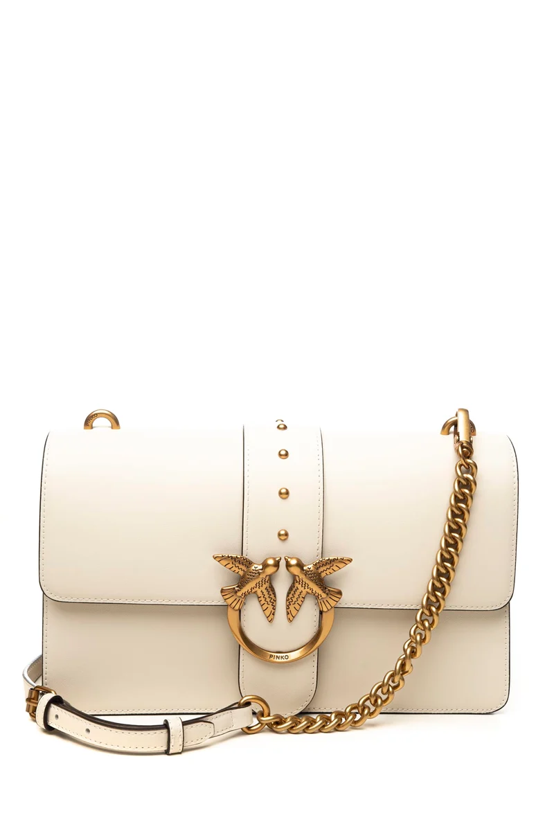 Borsa Pinko Love One Classic Sloucy Gold Da Donna Panna In Pelle