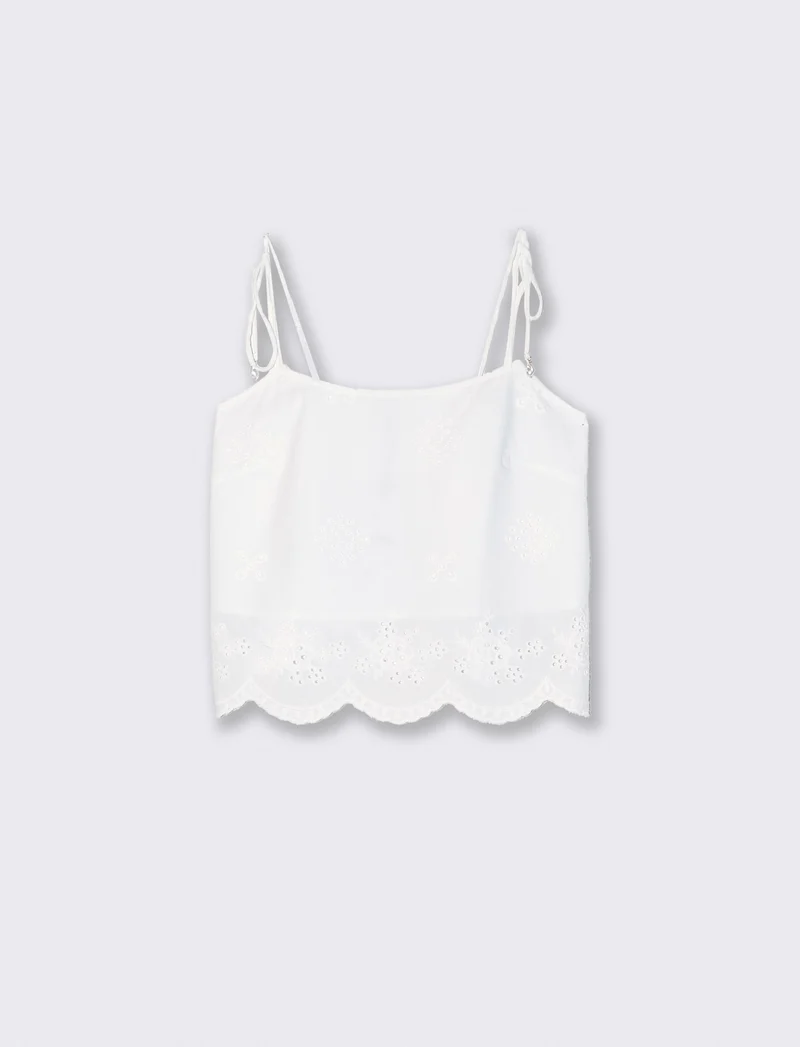 Top con Pizzo e Bretelle con Fiocco - Bianco