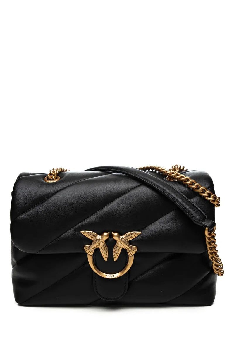 Borsa Pinko Love Puff Classic Sheep Gold Da Donna Nera In Pelle